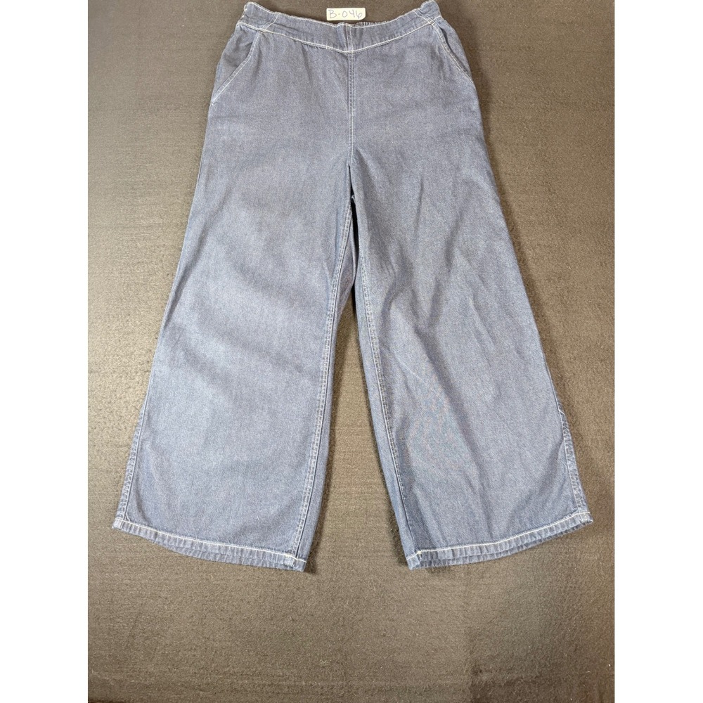 Banana Republic Wide Leg Crop Pants Blue Denim Elastic Waist Women 28/6